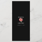 Waterverf Roze Pioenrozen Bloemen Bruiloft Zwart Menu (Achterkant)