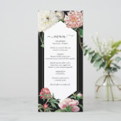 Waterverf Roze Pioenrozen Bloemen Bruiloft Zwart Menu (Staand voorkant)
