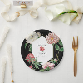 Waterverf Roze Pioenrozen Bloemen Bruiloft Zwart Papieren Bordje