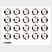 Waterverf Roze Pioenrozen Bloemen Bruiloft Zwart Ronde Sticker (Vel)