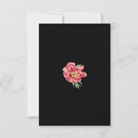 Waterverf Roze Pioenrozen Bloemen Bruiloft Zwart RSVP Kaartje (Achterkant)