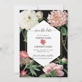 Waterverf Roze Pioenrozen Bloemen Bruiloft Zwart Save The Date (Voorkant)