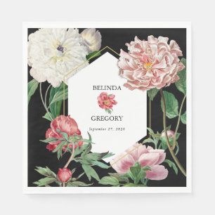 Waterverf Roze Pioenrozen Bloemen Bruiloft Zwart Servet