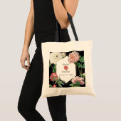 Waterverf Roze Pioenrozen Bloemen Bruiloft Zwart Tote Bag (Voorkant (product))