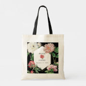 Waterverf Roze Pioenrozen Bloemen Bruiloft Zwart Tote Bag (Achterkant)