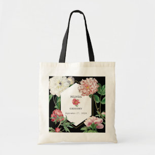 Waterverf Roze Pioenrozen Bloemen Bruiloft Zwart Tote Bag