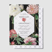 Waterverf Roze Pioenrozen Bloemen Bruiloft Zwart Vellum Uitnodigingen (Offset (Uitnodiging))