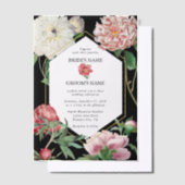 Waterverf Roze Pioenrozen Bloemen Bruiloft Zwart Vellum Uitnodigingen (Offset)