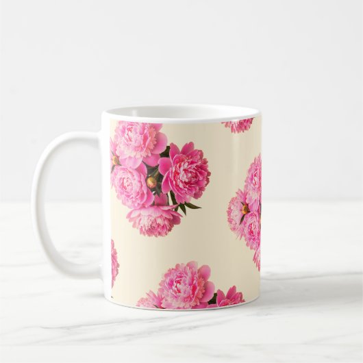  Waterverf Roze pioenrozen Bloemen Koffiemok (Links)
