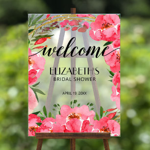 Waterverf Roze Pioenrozen Bruiloft Feest Welkom Acryl Bord