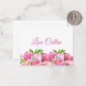 Waterverf Roze Pioenrozen Dank u Script Notitiekaartje (Voorkant / Achterkant in situ)