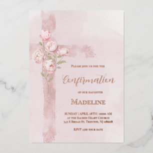 waterverf roze pioenrozen kruis Confirm Folie Uitnodiging