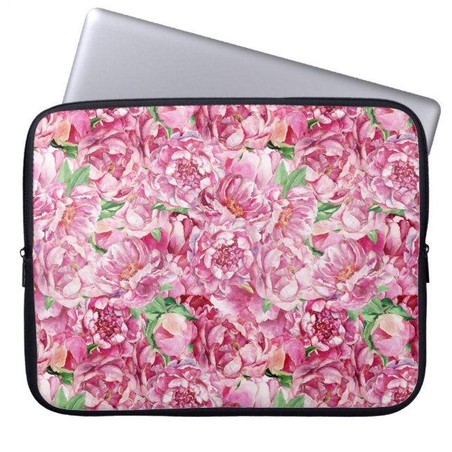 Waterverf Roze Pioenrozen Laptop Sleeve (Voorkant)