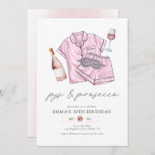 Waterverf Roze PJs & Prosecco Verjaardagsfeestje Kaart (Voorkant / Achterkant)