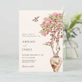 Waterverf roze planten bruiloft kaart (Staand voorkant)