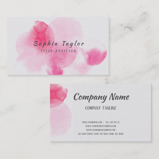 Waterverf Roze plastic Visitekaartje (Voorkant / Achterkant)