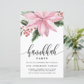 Waterverf Roze Poinsettia Chanoeka Uitnodiging (Staand voorkant)