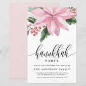 Waterverf Roze Poinsettia Chanoeka Uitnodiging (Voorkant / Achterkant)