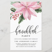 Waterverf Roze Poinsettia Chanoeka Uitnodiging (Voorkant)