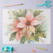 Waterverf Roze Poinsettia Kerst Tissuepapier (Craft)