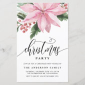 Waterverf Roze Poinsettia Kerstuitnodiging (Voorkant)