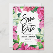 Waterverf Roze Poinsettia Krans Winter Save The Date (Voorkant)