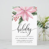 Waterverf Roze Poinsettia Vakantie uitnodiging (Staand voorkant)