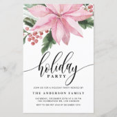 Waterverf Roze Poinsettia Vakantie uitnodiging (Voorkant)
