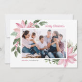 Waterverf Roze Poinsettia Vrolijk Kerstfeest Foto Feestdagenkaart (Voorkant)