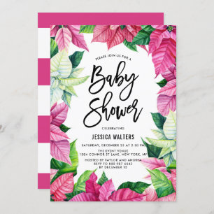 Waterverf Roze Poinsettias Floral Baby shower Kaart
