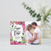 Waterverf Roze Poinsettias Foto Bewaar de datum Briefkaart (Staand voorkant)