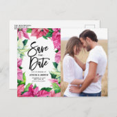 Waterverf Roze Poinsettias Foto Bewaar de datum Briefkaart (Voorkant / Achterkant)