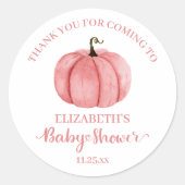 Waterverf Roze pomkin Dank u Baby shower Ronde Sticker (Voorkant)