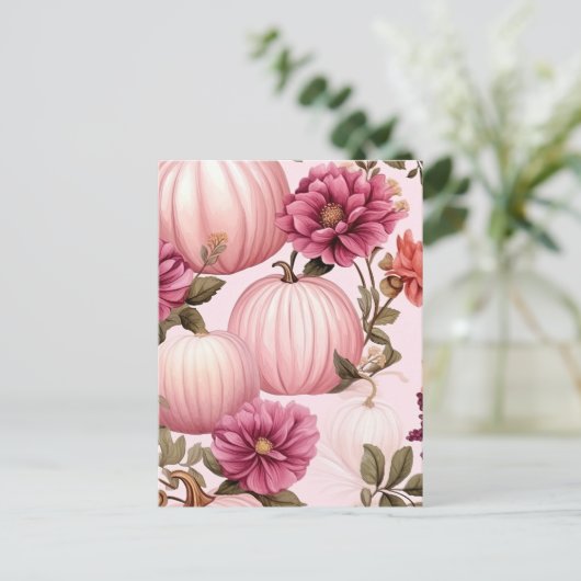 Waterverf Roze pomkin Floral Pattern Briefkaart (Staand voorkant)