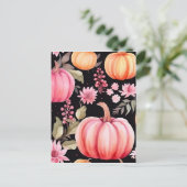 Waterverf Roze pomkin Floral Pattern Feestdagenkaart (Staand voorkant)