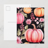 Waterverf Roze pomkin Floral Pattern Feestdagenkaart (Voorkant / Achterkant)