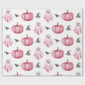 Waterverf Roze pomkin Ghost Witch Pet Halloween Cadeaupapier (Vlak)