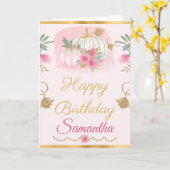 Waterverf Roze pomkin Gold Birthday Kaart (Gele Bloem)