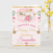 Waterverf Roze pomkin Gold Birthday Kaart (Gele Bloem)