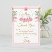 Waterverf Roze pomkin Gold Glitter Birthday Bedankkaart (Staand voorkant)