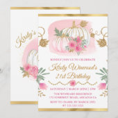 Waterverf Roze pomkin Gold Glitter Birthday Kaart (Voorkant / Achterkant)