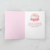 Waterverf Roze pomkin Gold Happy Birthday Kaart (Binnen)