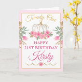 Waterverf Roze pomkin Gold Happy Birthday Kaart (Gele Bloem)