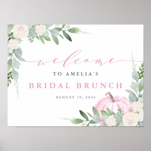 Waterverf Roze pomkin Herfst Bridal Brunch Welkom Poster (Voorkant)