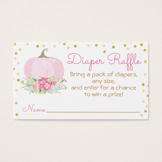 Waterverf Roze Pompoen Baby shower Luier Raffle Visitekaartje (Voorkant)
