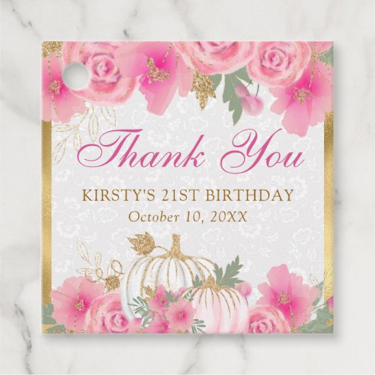 Waterverf Roze pompoen Bloemen Goudbloem Dag Bedankjes Labels (Voorkant)