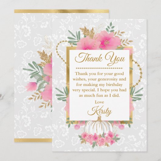 Waterverf Roze pompoen Bloemen goudflora Birthday Bedankkaart (Voorkant / Achterkant)