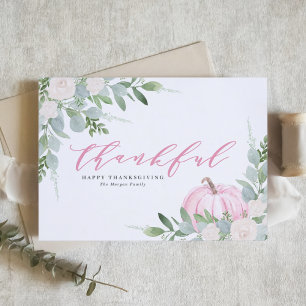Waterverf roze pompoen en groen Thanksgiving Feestdagen Kaart