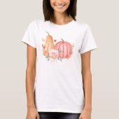 Waterverf Roze Pompoen en Herfstbloemen T-shirt (Voorkant)