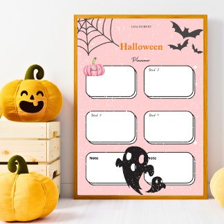 waterverf roze pompoen geest Halloween Planner Poster